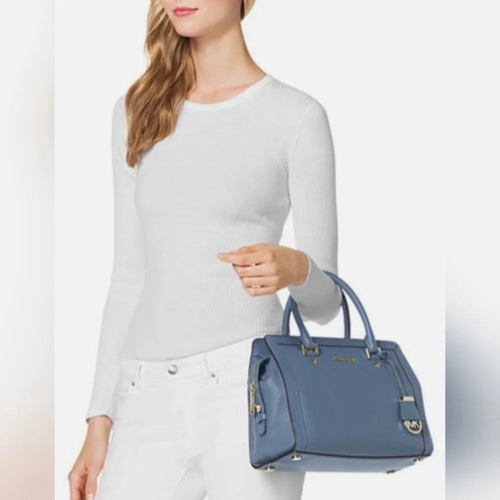 Michael Kors Blue Leather Satchel Crossbody Strap Bag